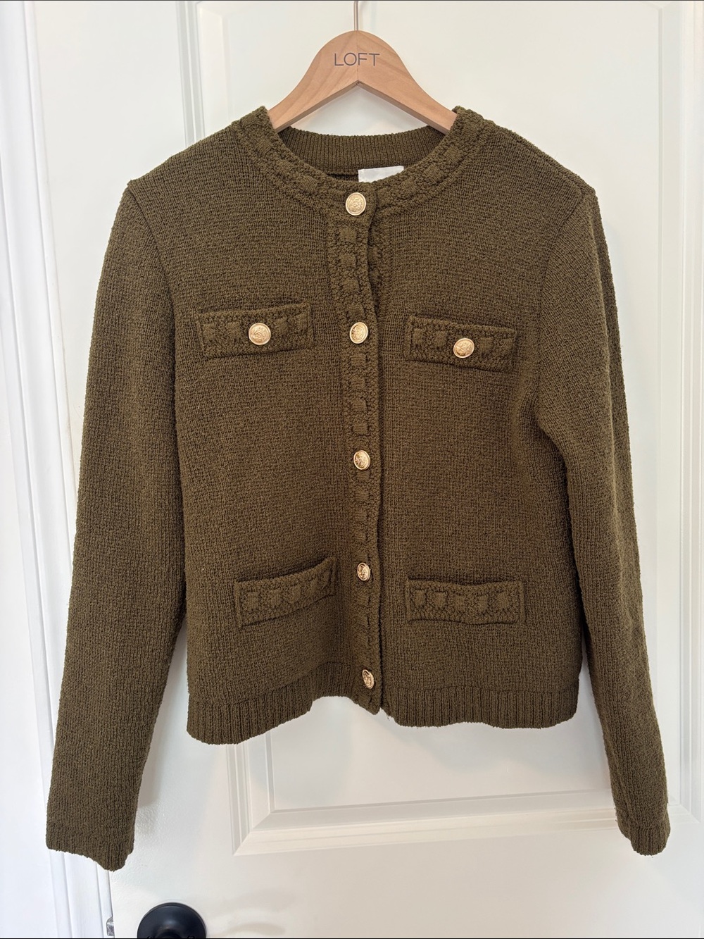 H&M Olive Textured Knit Button Front Jacket